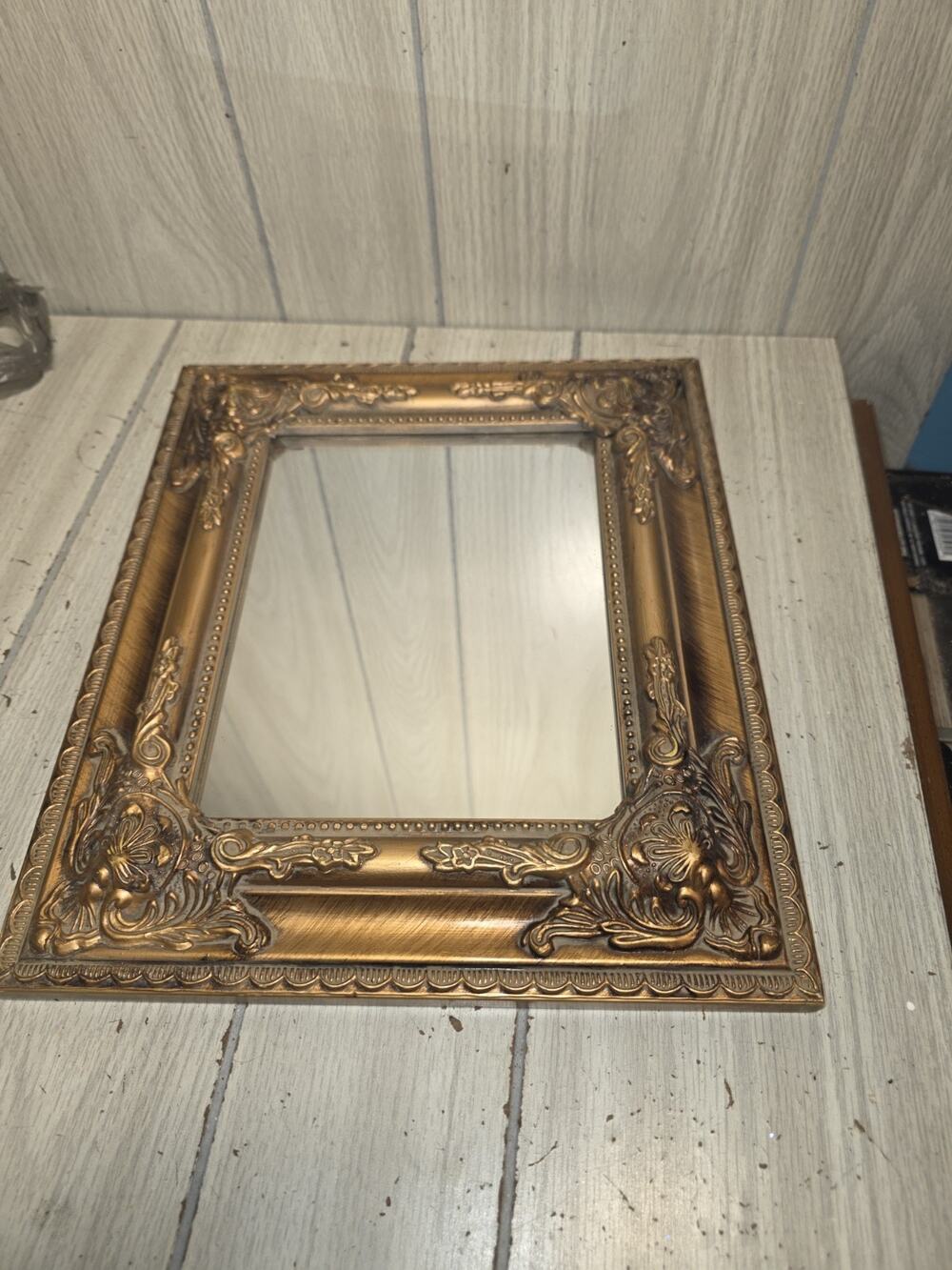 Vintage Ornate Baroque Gold Gilt Deep Inset Beveled Wall Mirror 13x12 Gothic